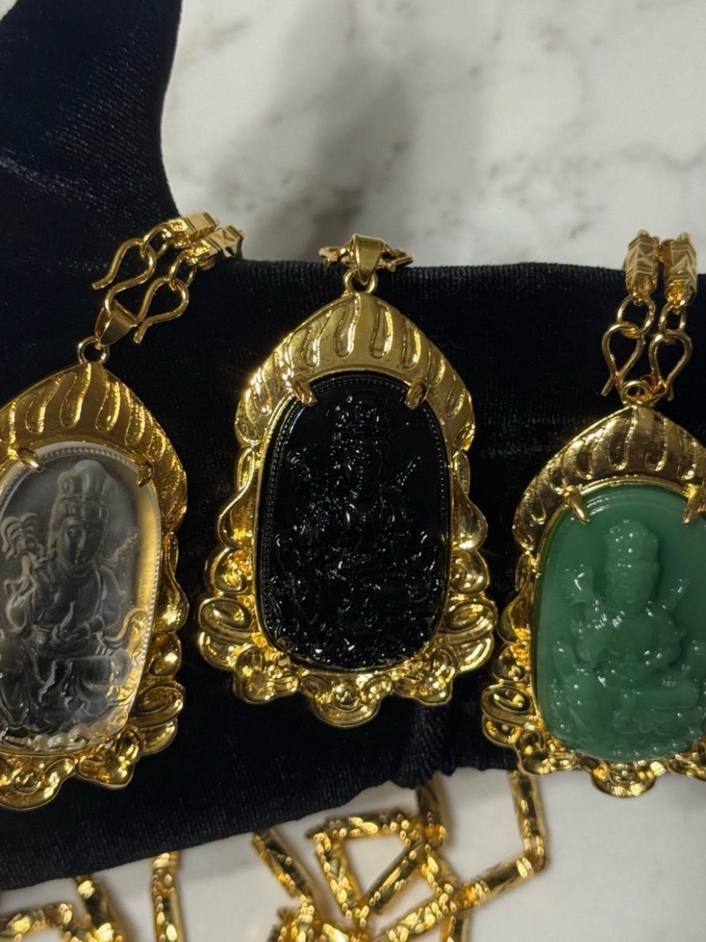 Gold-Plated Green Jadeite Avalokiteshvara Pendant Necklace